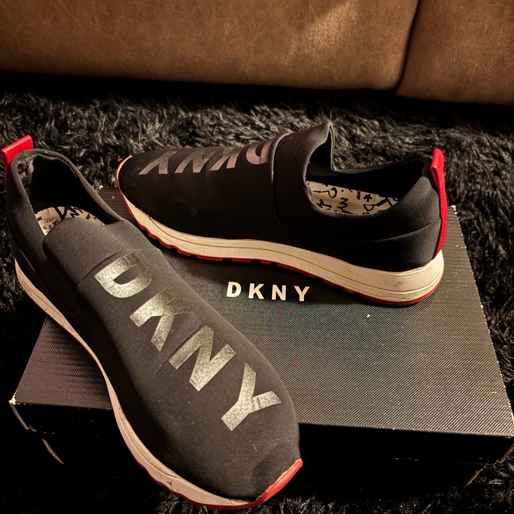 DKNY  Black and Red Slip-On Sneakers